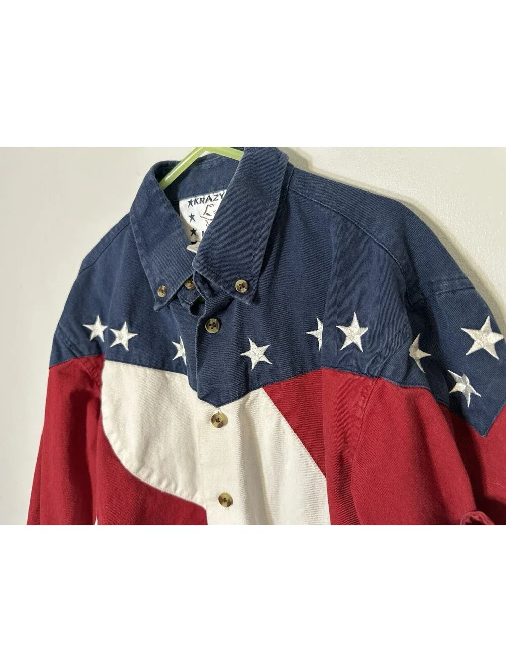 Krazy Kids Vintage Embroidered Rodeo Long Sleeve Stars & Stripes Shirt Large GUC